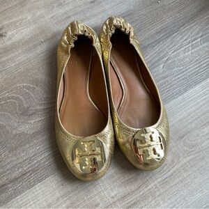 Tory Burch gold ballet flats